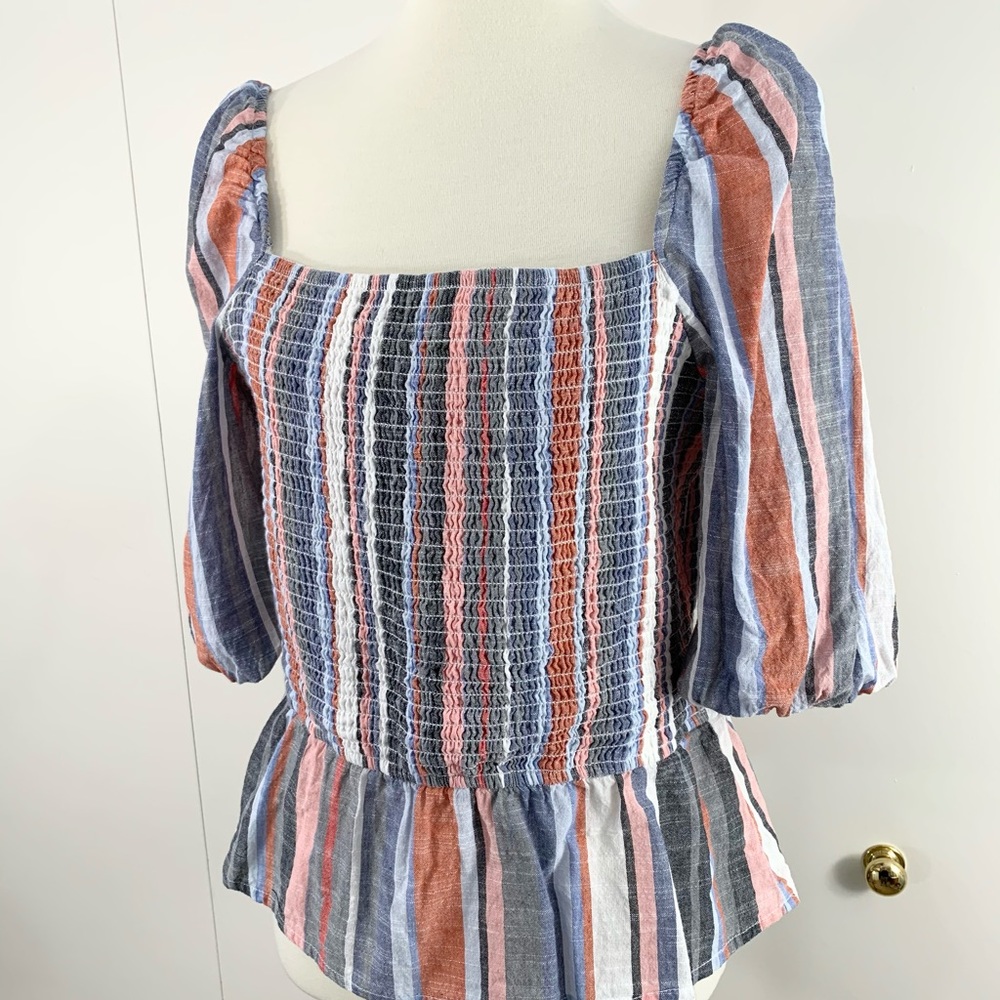 Blue Rain L top 3/4 sleeve red blue